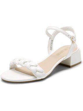 DREAM PAIRS Women's White Low Heels Braided Open Toe Ankle Strap Block Heel